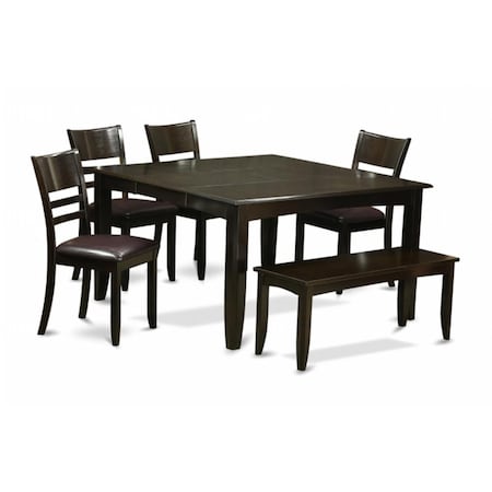 East West Furniture 6 Piece Dining Set With Benchdining Table With Leaf and 4 Dinette Chair Plus Bench PFLY6-CAP-LC